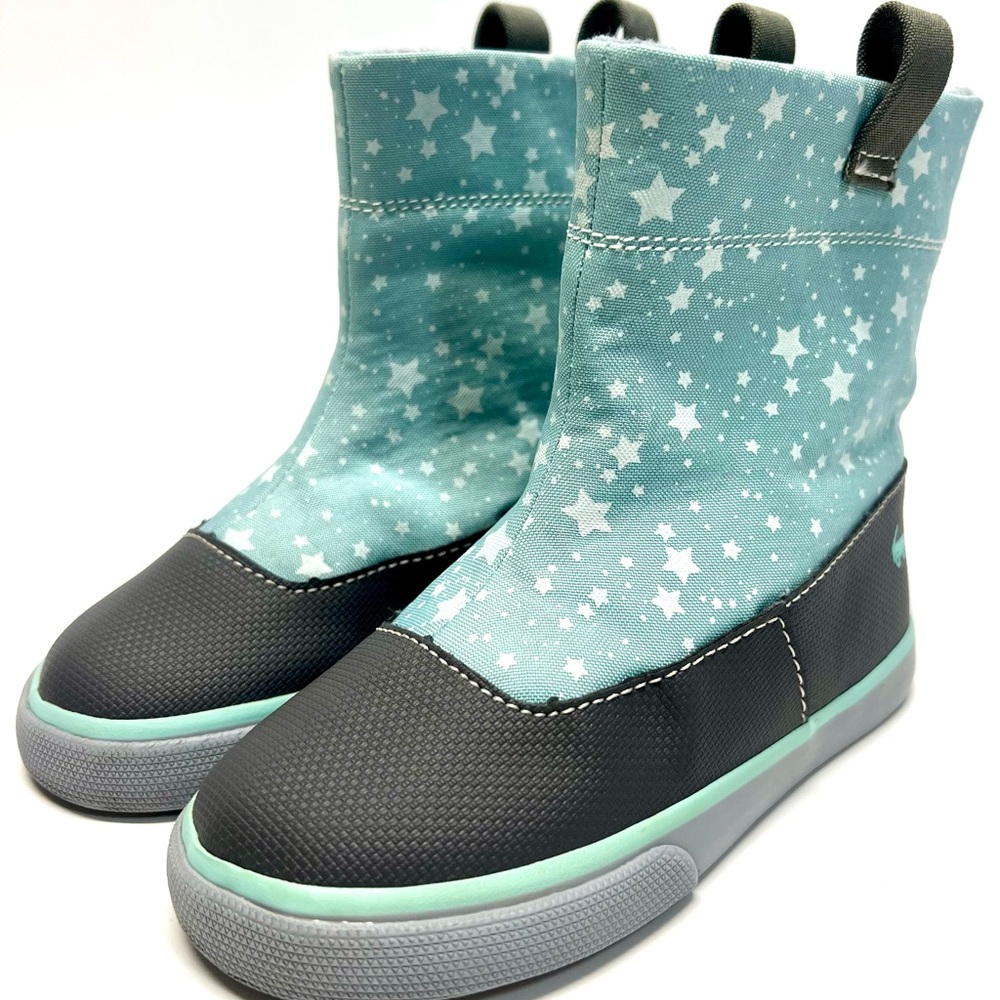 See Kai Run Kids Ripley Boots Aqua/Gray Star Print Pull On Size 9 - Picture 3 of 12